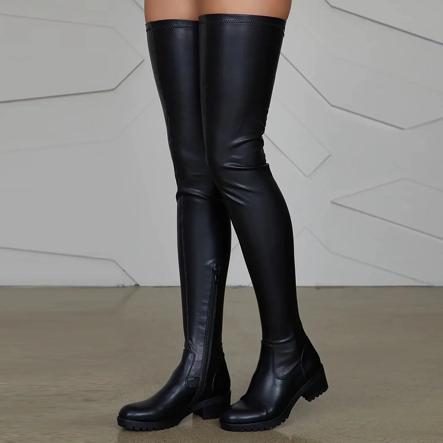 Ladies Long Elastic PU Boots