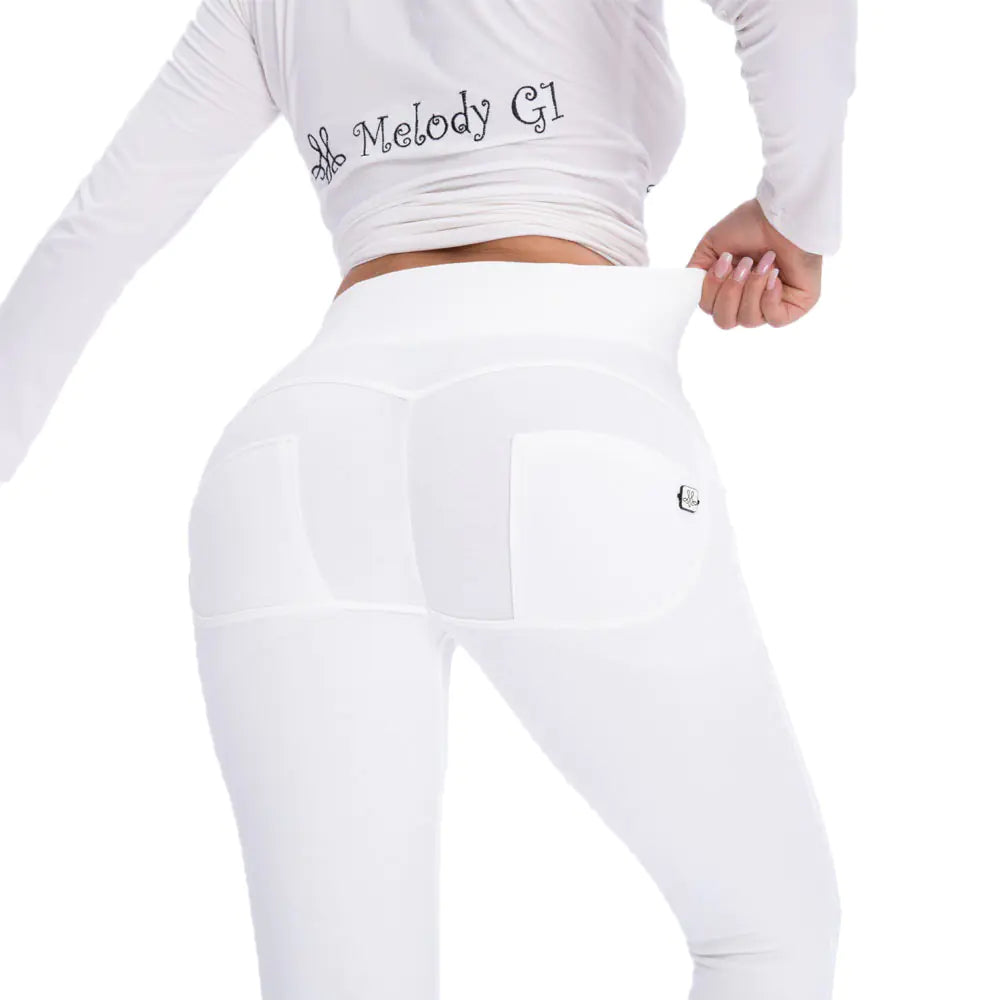 High Waist White Peach Hip Stretch Leggings