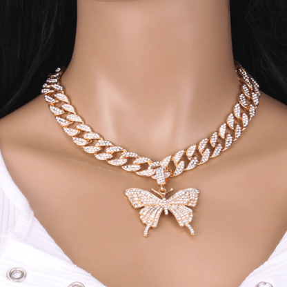 Iced Out 18K White/Gold Plated Butterfly Cuban Chain