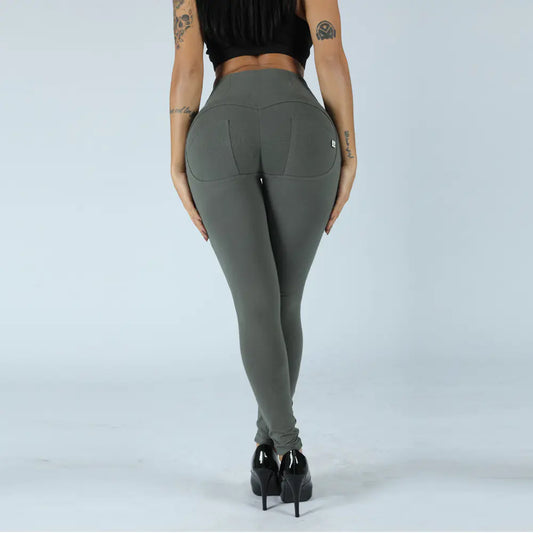 High Waist White Peach Hip Stretch Leggings