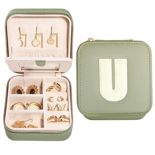 S.Leaf Initial Travel Jewelry Case Jewelry Boxes for Women Small Jewelry Box Travel Jewelry Box Jewelry Gift Boxes Jewelry Travel Case Jewelry Organizer Box Portable Travel Jewelry Case Letter U