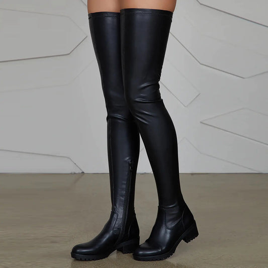 Ladies Long Elastic PU Boots