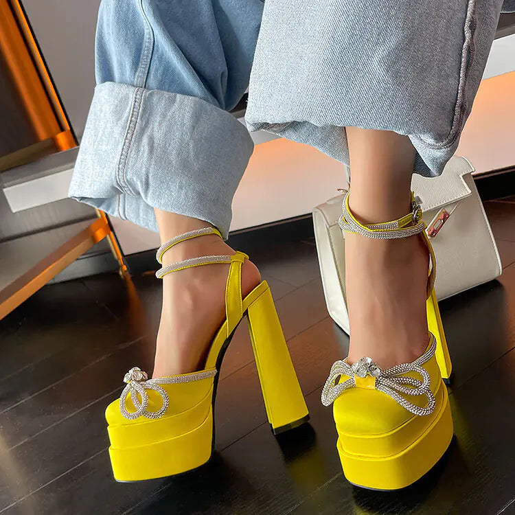 Rhinestone Satin High Heels for Ladies