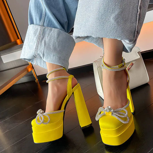 Rhinestone Satin High Heels for Ladies