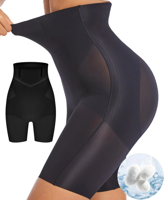 PRETTYWELL Shapewear Tummy Control Shorts for Women Comfort High Waisted Body Shaper Shorts Seamless no Rolling Thigh Slimmer Black